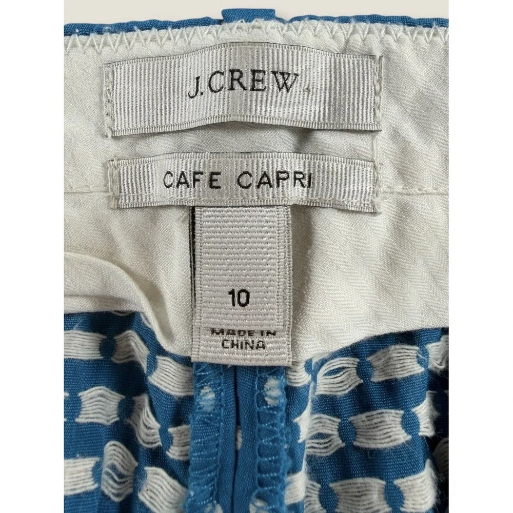 J.‎ Crew Cafe Capri Pants 10 Blue White Polka Dot Textured Cropped Chino Womens